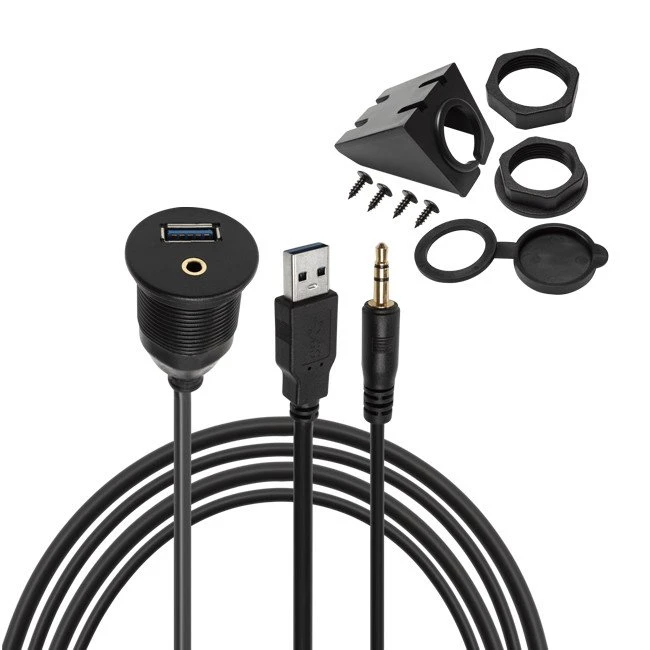 USB 3.0 y cable impermeable de montaje empotrado AUX de 3,5 mm para vehículos